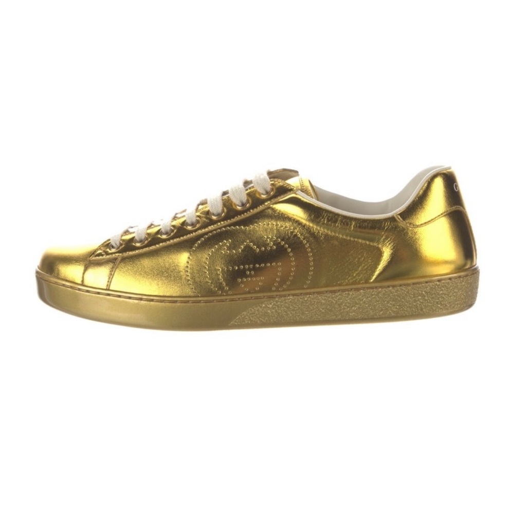 Authentic Rare Like New Gucci Metallic Gold Low-Top Leather Sneaker Size 9.5-10